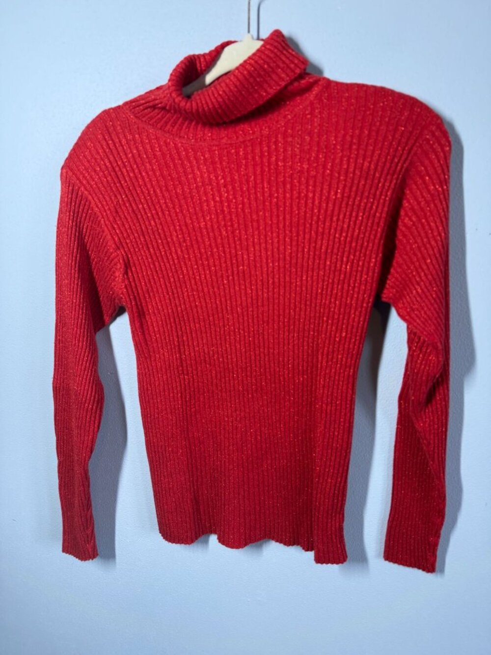 VTG Yarnworks Red Ribbed Turtleneck Sweater Medium Long Sleeve Sparkly Knit Top